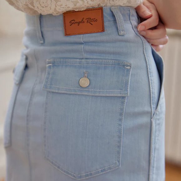 Simple Retro Joe High-waisted Blue Denim Skirt - Picture 4 of 8